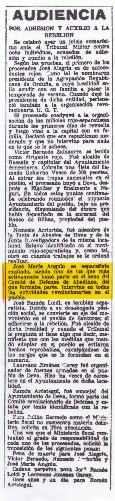 Angulo La Gaceta 1937ko uztailaren 22a